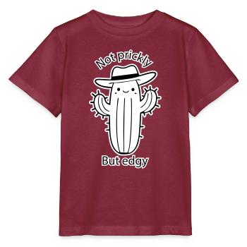 Cute Cactus with hat - Not prickly, but edgy - Stanley/Stella MINI CREATOR Kids’ T-Shirt - burgundy - Front - Kain (125cm)
