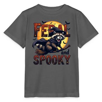Feral and Spooky - Raccoon on broomstick - Stanley/Stella MINI CREATOR Kids’ T-Shirt - anthracite - Front - Kain (125cm)