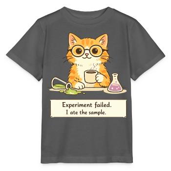 Chat scientifique. L’expérience a échoué. J’ai mangé l’échantillon - T-shirt bio MINI CREATOR Stanley/Stella Enfant - charbon - Devant - Kain (125cm)