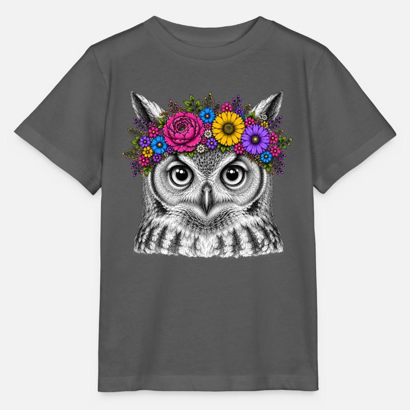 Eulenkopf mit Blumenkrone - Stanley/Stella Kinder T-Shirt MINI CREATOR  - Anthrazit