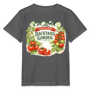 Aquarell Tomatenranke: Eat Local Gartendesign - Stanley/Stella Kinder T-Shirt MINI CREATOR  - Anthrazit - Vorne - Kain (125cm)