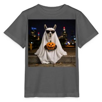 Lustiges Halloween Lama mit Kürbis T-Shirt Hoodie - Stanley/Stella Kinder T-Shirt MINI CREATOR  - Anthrazit - Vorne - Kain (125cm)