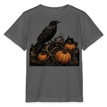 Raven on Pumpkin T-Shirt Vintage Gothic Halloween - Stanley/Stella MINI CREATOR Kids’ T-Shirt - anthracite - Front - Kain (125cm)