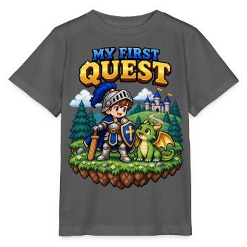 My First Quest – 16-Bit Pixel Ritter & Drache - Stanley/Stella Kinder T-Shirt MINI CREATOR  - Anthrazit - Vorne - Kain (125cm)
