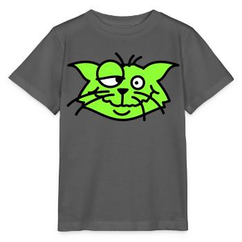 Confused Cat Squints Funny Crazy Grimace - Stanley/Stella MINI CREATOR Kids’ T-Shirt - anthracite - Front - Kain (125cm)