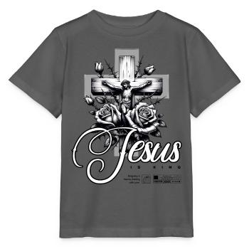 Jésus est Roi Dieu Roses Croix Priant avec foi - T-shirt bio MINI CREATOR Stanley/Stella Enfant - charbon - Devant - Kain (125cm)