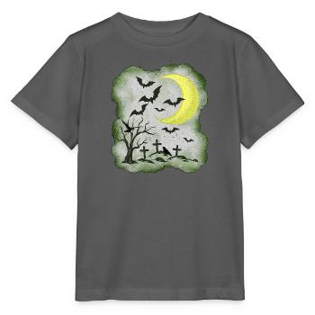 NachtMotiv gräber und Fledermäuse - Stanley/Stella Kinder T-Shirt MINI CREATOR  - Anthrazit - Vorne - Kain (125cm)