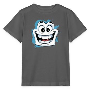 Happy Laughing cartoon face in white and happy eye - Stanley/Stella MINI CREATOR Kids’ T-Shirt - anthracite - Front - Kain (125cm)