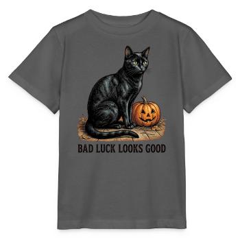 Bad Luck Looks Good Schwarze Katze - Stanley/Stella Kinder T-Shirt MINI CREATOR  - Anthrazit - Vorne - Kain (125cm)