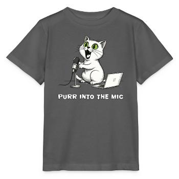 Lustiger Katzen-Podcaster am Laptop - Stanley/Stella Kinder T-Shirt MINI CREATOR  - Anthrazit - Vorne - Kain (125cm)