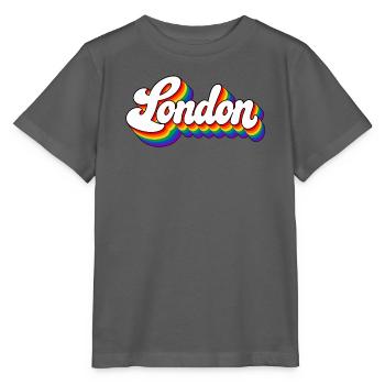 London - Regenbogen Schrift - GB - Great Britain - Stanley/Stella Kinder T-Shirt MINI CREATOR  - Anthrazit - Vorne - Kain (125cm)