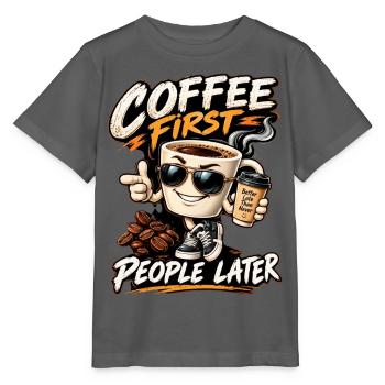 Erst Kaffee, Menschen später - Stanley/Stella Kinder T-Shirt MINI CREATOR  - Anthrazit - Vorne - Kain (125cm)