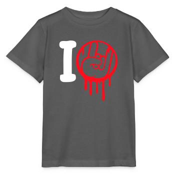 J’aime Heavy Metal Hard Rock Musique Main Geste Coeur - T-shirt bio MINI CREATOR Stanley/Stella Enfant - charbon - Devant - Kain (125cm)