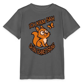 Verträumtes Eichhörnchen mit Spruch - Stanley/Stella Kinder T-Shirt MINI CREATOR  - Anthrazit - Vorne - Kain (125cm)