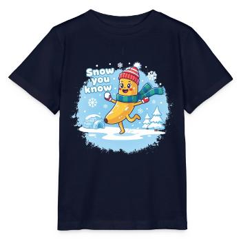 Banane cute sautant dans la neige - Snow you know - T-shirt bio MINI CREATOR Stanley/Stella Enfant - marine - Devant - Kain (125cm)
