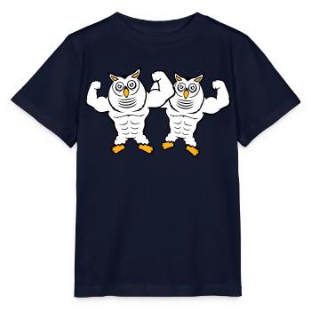 2 hiboux bodybuilders muscles biceps poses gym rat - T-shirt bio MINI CREATOR Stanley/Stella Enfant - marine - Devant - Kain (125cm)