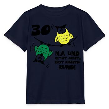 30 birthday, owls on the rope, round - Stanley/Stella MINI CREATOR Kids’ T-Shirt - navy - Front - Kain (125cm)