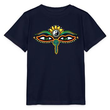 Eyes of Buddha, symbol wisdom & enlightenment, - Stanley/Stella MINI CREATOR Kids’ T-Shirt - navy - Front - Kain (125cm)