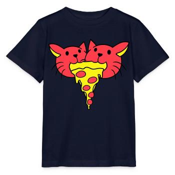 2 Chats Nourriture Salami Pizza Restauration rapide Hunger Team - T-shirt bio MINI CREATOR Stanley/Stella Enfant - marine - Devant - Kain (125cm)