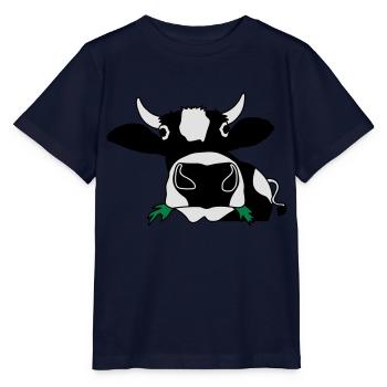 Happy cow eating healthy gras - Stanley/Stella MINI CREATOR Kids’ T-Shirt - navy - Front - Kain (125cm)