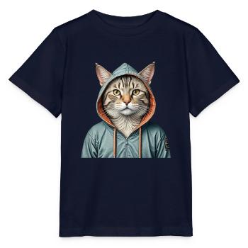 Cat wearing a jacket - Stanley/Stella MINI CREATOR Kids’ T-Shirt - navy - Front - Kain (125cm)