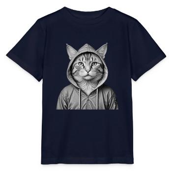 Chat cool portant un sweat à capuche - T-shirt bio MINI CREATOR Stanley/Stella Enfant - marine - Devant - Kain (125cm)
