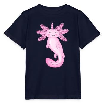 Rosa Einhorn Axolotl - Stanley/Stella Kinder T-Shirt MINI CREATOR  - Navy - Vorne - Kain (125cm)