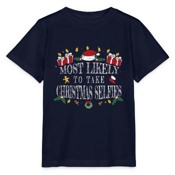 Most Likely to Take Christmas Selfies for Dad Mom - Stanley/Stella MINI CREATOR Kids’ T-Shirt - navy - Front - Kain (125cm)