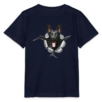 Schwarzer Schäferhund im Metall Loch - Stanley/Stella Kinder T-Shirt MINI CREATOR  - Navy - Vorne - Kain (125cm)