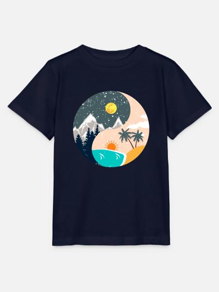 Ying & Yang - Sonnenuntergang & Berglandschaft - Stanley/Stella Kinder T-Shirt MINI CREATOR - Navy