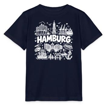 Hamburg Skyline - Sonnenuntergang - Alster - Elbe - Stanley/Stella Kinder T-Shirt MINI CREATOR  - Navy - Vorne - Kain (125cm)