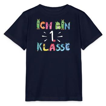 Monster Kids Ich bin 1. Klasse - Stanley/Stella Kinder T-Shirt MINI CREATOR  - Navy - Vorne - Kain (125cm)