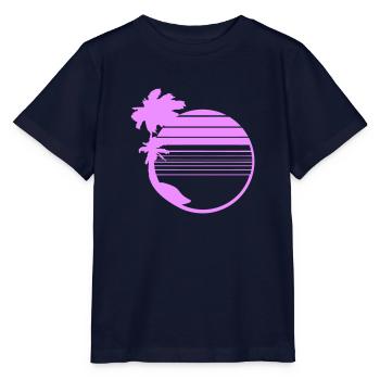 Palmen Insel Bäume Strand Streifen Meer Reise Pink - Stanley/Stella Kinder T-Shirt MINI CREATOR  - Navy - Vorne - Kain (125cm)