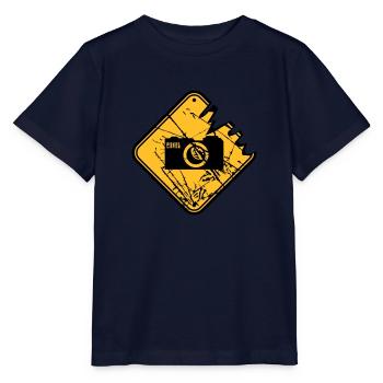 Danger warning sign camera - Stanley/Stella MINI CREATOR Kids’ T-Shirt - navy - Front - Kain (125cm)