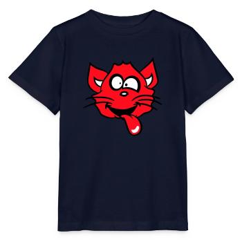 Cat Squints Funny Crazy Tongue Out Grimace - Stanley/Stella MINI CREATOR Kids’ T-Shirt - navy - Front - Kain (125cm)
