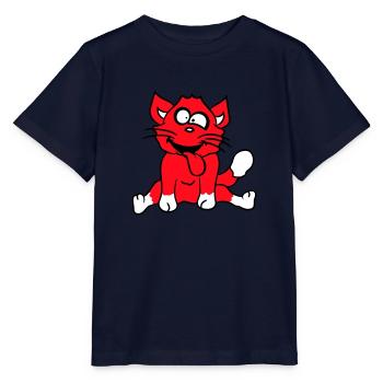 Cat Squints Funny Crazy Tongue Out Grimace - Stanley/Stella MINI CREATOR Kids’ T-Shirt - navy - Front - Kain (125cm)
