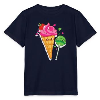 Happy ice cream and lollipops are in love - Stanley/Stella MINI CREATOR Kids’ T-Shirt - navy - Front - Kain (125cm)