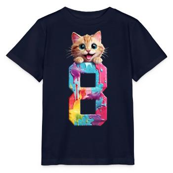 8 YEARS OLD CAT 8TH BIRTHDAY - Stanley/Stella MINI CREATOR Kids’ T-Shirt - navy - Front - Kain (125cm)