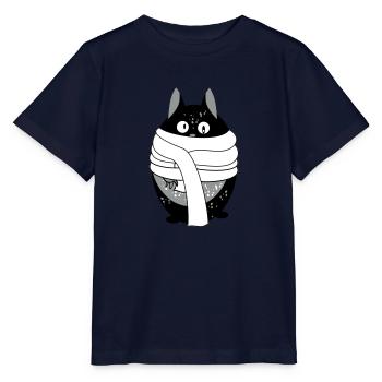 Katze mit Schal - Stanley/Stella Kinder T-Shirt MINI CREATOR  - Navy - Vorne - Kain (125cm)