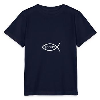 Jesus Fish White Ichthys Fish Jesus - Stanley/Stella MINI CREATOR Kids’ T-Shirt - navy - Front - Kain (125cm)