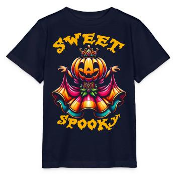 Princesse citrouille d’Halloween avec robe colorée - T-shirt bio MINI CREATOR Stanley/Stella Enfant - marine - Devant - Kain (125cm)
