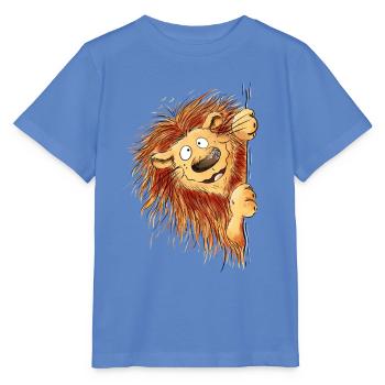 Lustiger Löwe tum die Ecke I Löwenmotiv Wildtier - Stanley/Stella Kinder T-Shirt MINI CREATOR  - Blau - Vorne - Taisha (125cm)