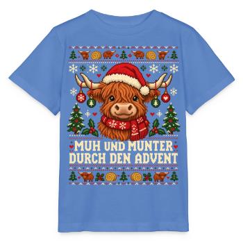 Hochlandrind - Muh und munter im Advent - Stanley/Stella Kinder T-Shirt MINI CREATOR  - Blau - Vorne - Taisha (125cm)