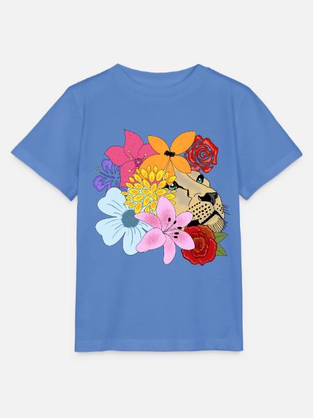 Löwin mit Blumen - Stanley/Stella Kinder T-Shirt MINI CREATOR - Blau