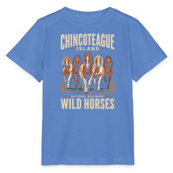 Chincoteague Wildpferde Insel - Stanley/Stella Kinder T-Shirt MINI CREATOR  - Blau - Vorne - Taisha (125cm)