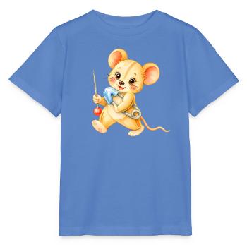 Maus - Nähmaus mit Nadel und Faden - Stanley/Stella Kinder T-Shirt MINI CREATOR  - Blau - Vorne - Taisha (125cm)