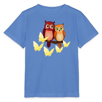 Süßes Eulen Pärchen mit Schmetterlingen - Stanley/Stella Kinder T-Shirt MINI CREATOR  - Blau - Vorne - Taisha (125cm)
