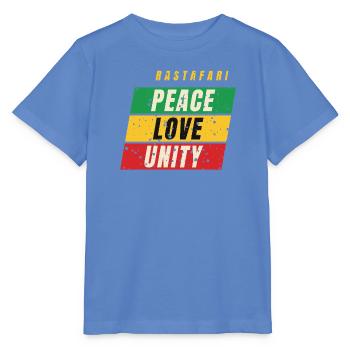 Rastafari Peace Love Unity – Rot Gold Grün - Stanley/Stella Kinder T-Shirt MINI CREATOR  - Blau - Vorne - Taisha (125cm)