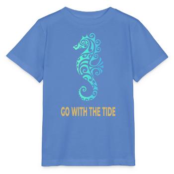 Go With The Tide – Seepferdchen Meeresmotiv - Stanley/Stella Kinder T-Shirt MINI CREATOR  - Blau - Vorne - Taisha (125cm)