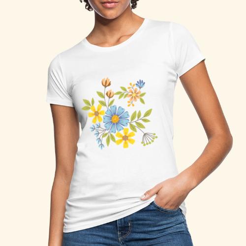 Blue Cream and Yellow FLOWERS - Camiseta ecológica mujer